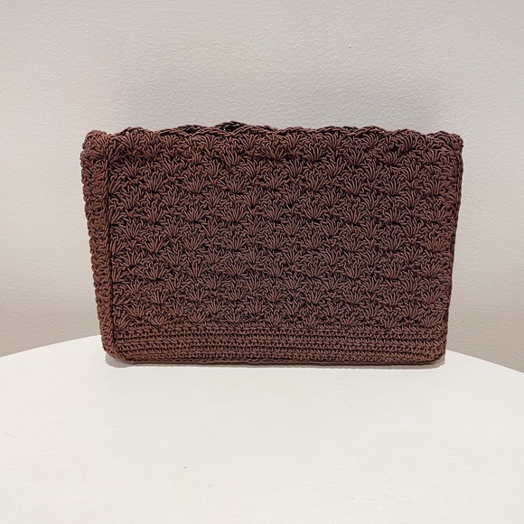 Vintage 40s Brown Corde Box Shaped Clutch w/Key Chain and Large Circular Tassel - Picture 4 of 13